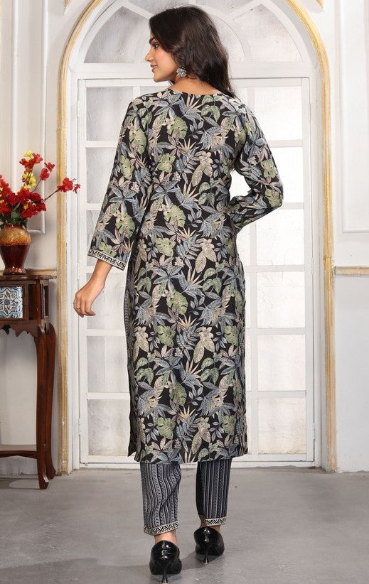 Amazing Black Color Chanderi Fabric Casual Suit