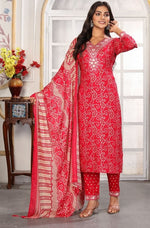 Amazing Red Color Rayon Fabric Casual Suit