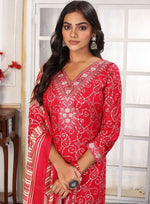 Amazing Red Color Rayon Fabric Casual Suit