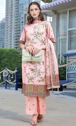 Amazing Peach Color Linen Fabric Designer Suit