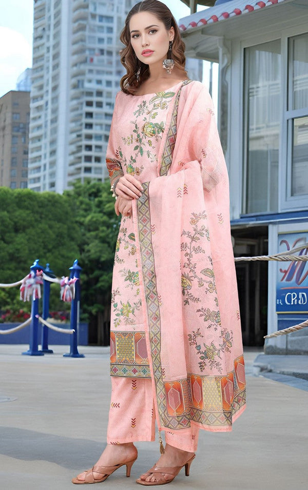 Amazing Peach Color Linen Fabric Designer Suit