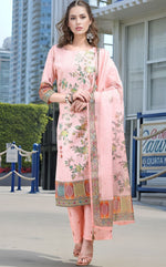 Amazing Peach Color Linen Fabric Designer Suit