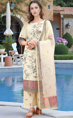 Amazing Cream Color Linen Fabric Designer Suit