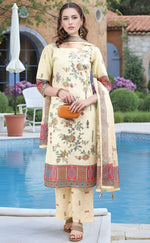 Amazing Cream Color Linen Fabric Designer Suit