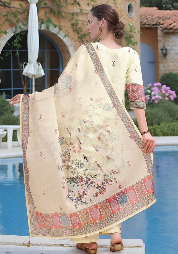 Amazing Cream Color Linen Fabric Designer Suit