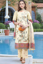 Amazing Cream Color Linen Fabric Designer Suit