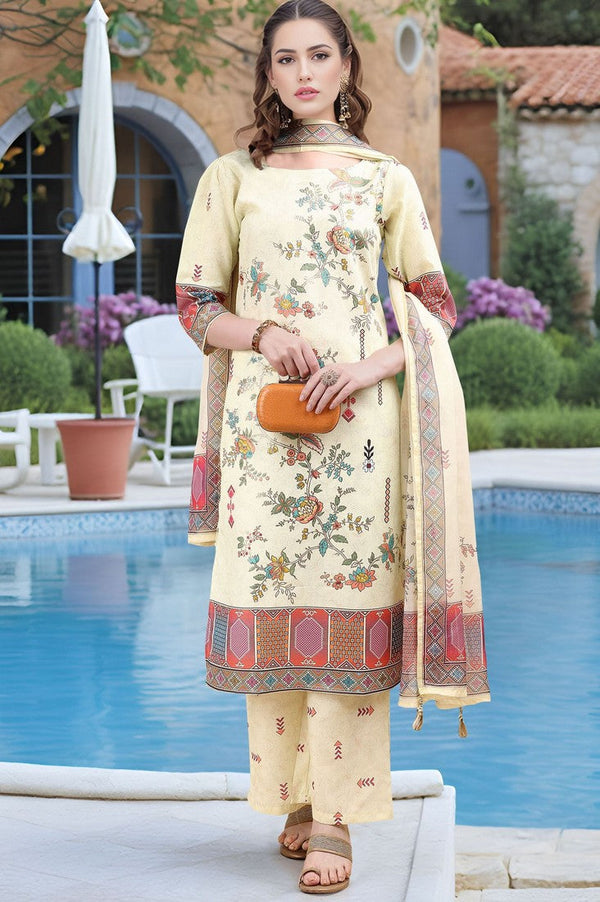 Amazing Cream Color Linen Fabric Designer Suit