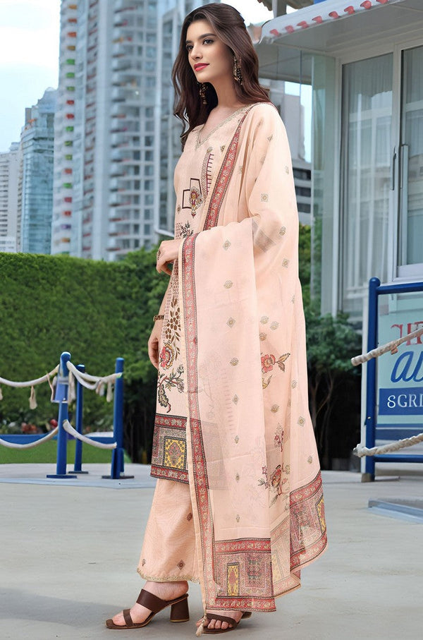 Amazing Peach Color Linen Fabric Designer Suit