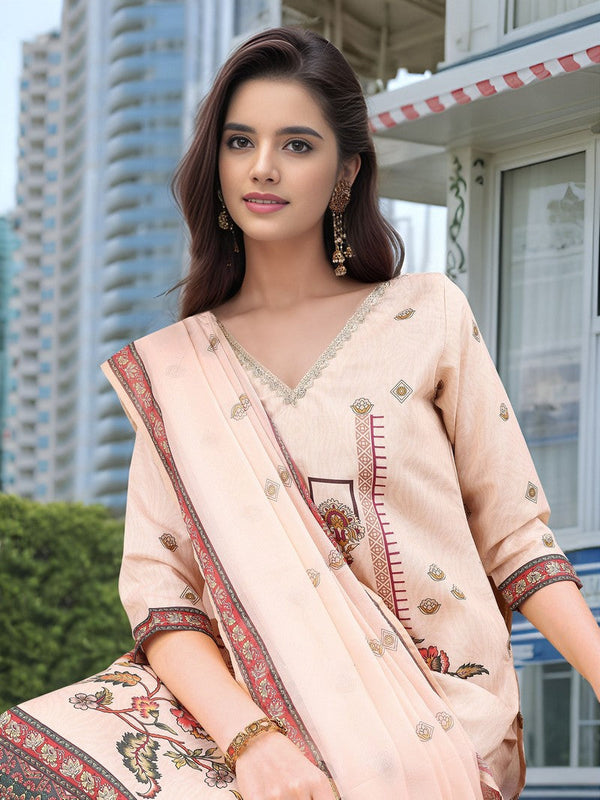 Amazing Peach Color Linen Fabric Designer Suit