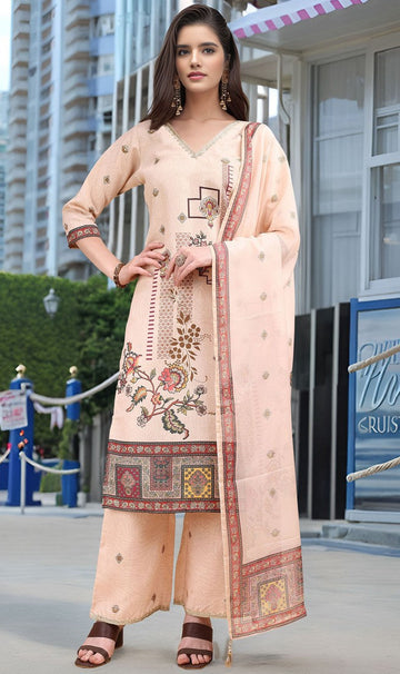 Amazing Peach Color Linen Fabric Designer Suit