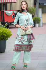 Amazing Green Color Linen Fabric Designer Suit