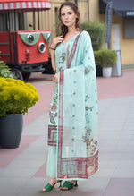 Amazing Green Color Linen Fabric Designer Suit