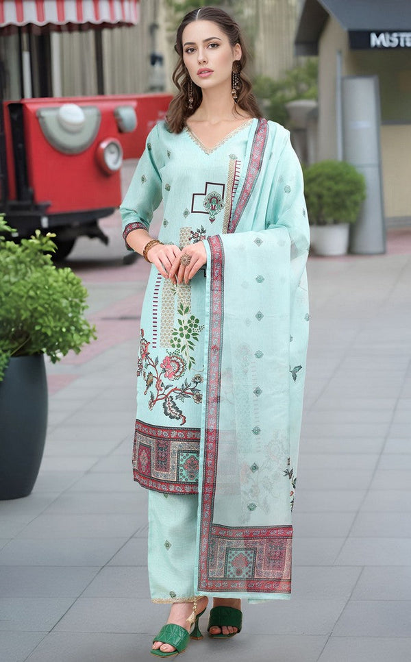 Amazing Green Color Linen Fabric Designer Suit