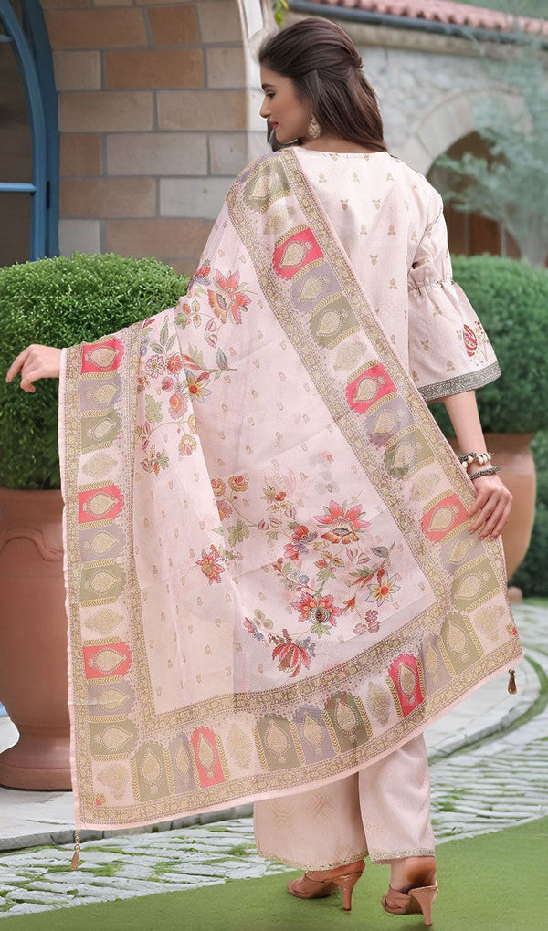Amazing Cream Color Linen Fabric Designer Suit
