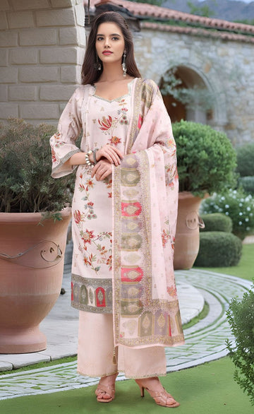 Amazing Cream Color Linen Fabric Designer Suit