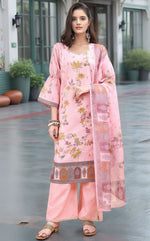 Amazing Pink Color Linen Fabric Designer Suit