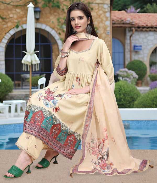 Amazing Beige Color Linen Fabric Designer Suit