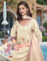Amazing Beige Color Linen Fabric Designer Suit