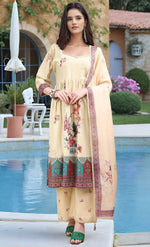 Amazing Beige Color Linen Fabric Designer Suit