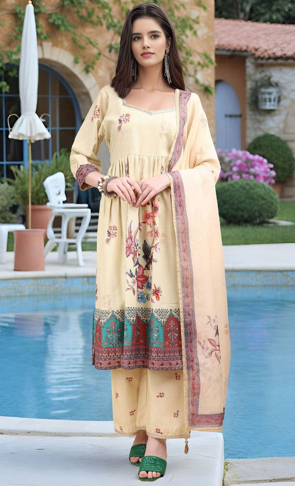 Amazing Beige Color Linen Fabric Designer Suit