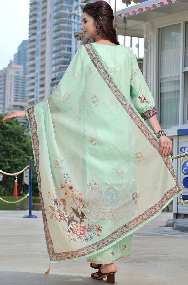 Amazing Green Color Linen Fabric Designer Suit