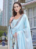 Amazing Aqua Color Linen Fabric Designer Suit
