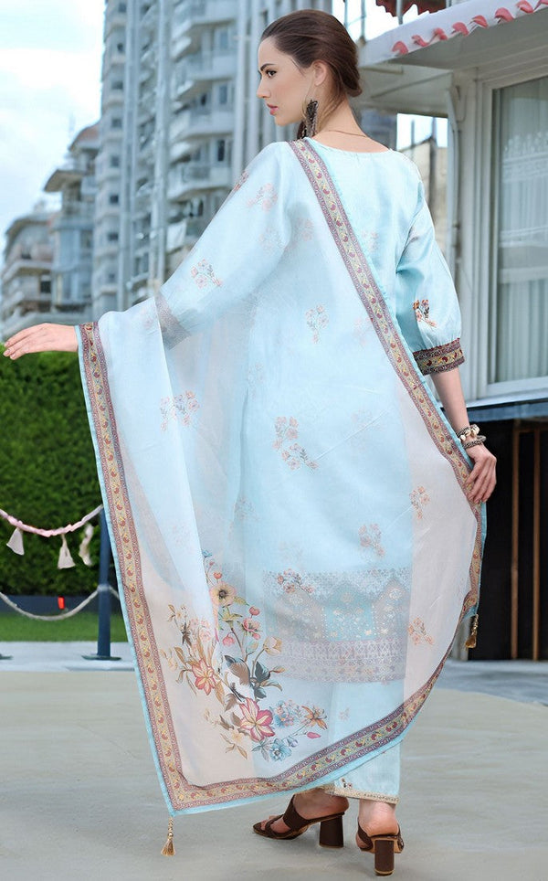 Amazing Aqua Color Linen Fabric Designer Suit