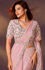 Lovely Pink Color Satin Fabric Readymade Saree