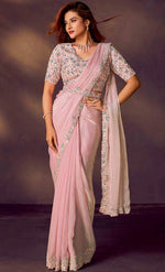 Lovely Pink Color Satin Fabric Readymade Saree