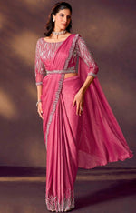 Lovely Pink Color Satin Fabric Readymade Saree