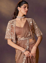 Lovely Brown Color Satin Fabric Readymade Saree