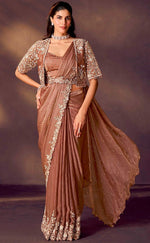 Lovely Brown Color Satin Fabric Readymade Saree