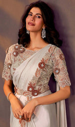 Lovely Cream Color Satin Fabric Readymade Saree