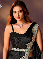 Lovely Black Color Satin Fabric Readymade Saree