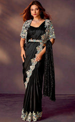 Lovely Black Color Satin Fabric Readymade Saree
