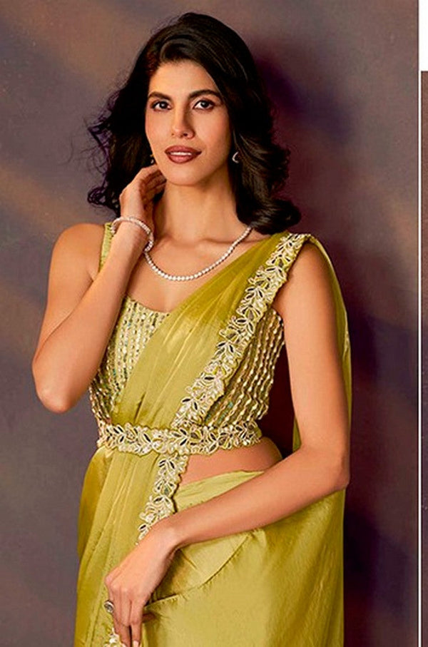 Lovely Green Color Satin Fabric Readymade Saree