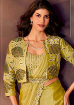 Lovely Green Color Satin Fabric Readymade Saree