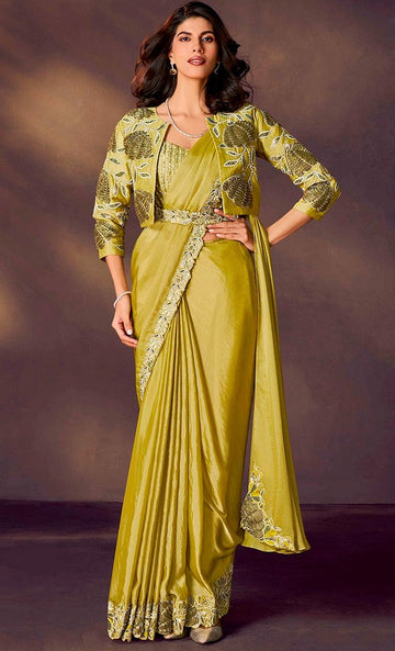 Lovely Green Color Satin Fabric Readymade Saree