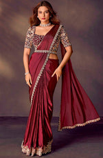 Lovely Maroon Color Silk Fabric Readymade Saree