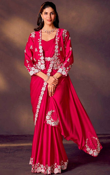 Lovely Magenta Color Satin Fabric Readymade Saree