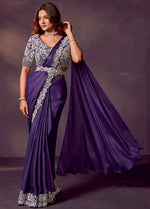 Lovely Purple Color Satin Fabric Readymade Saree