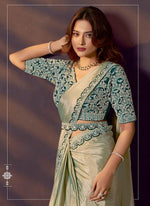 Lovely Green Color Satin Fabric Readymade Saree