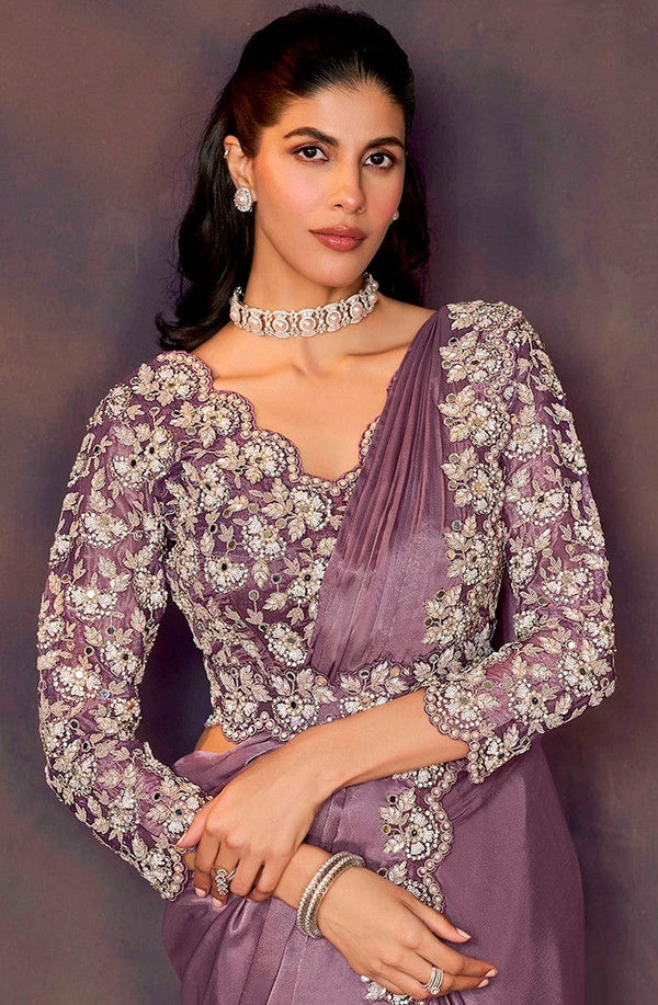 Lovely Purple Color Satin Fabric Readymade Saree