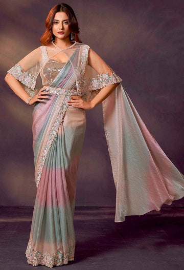 Lovely Multi Color Satin Fabric Readymade Saree
