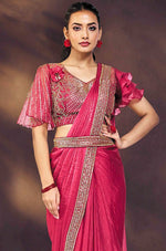 Lovely Pink Color Satin Fabric Readymade Saree