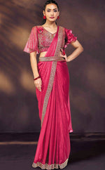 Lovely Pink Color Satin Fabric Readymade Saree