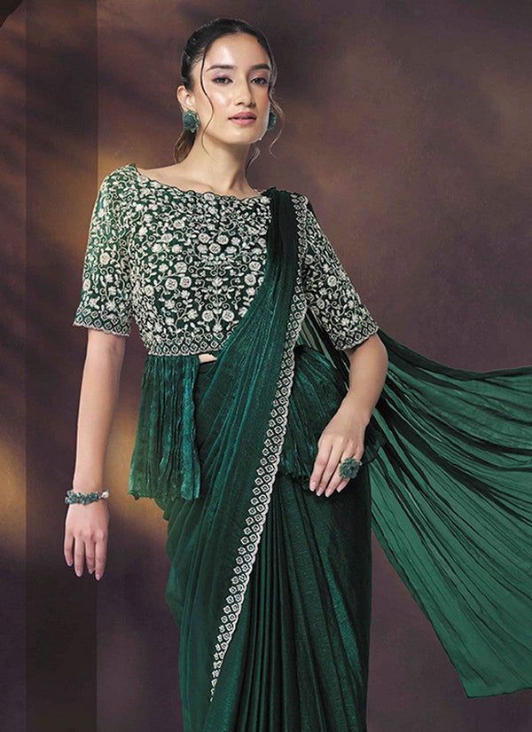 Lovely Green Color Chiffon Fabric Readymade Saree