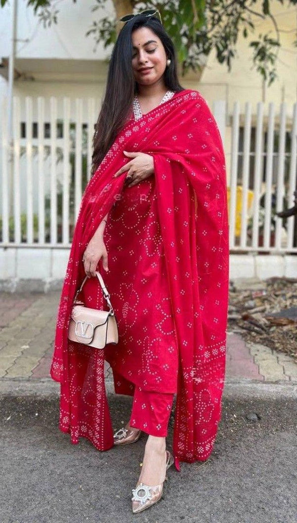 Beautiful Red Color Rayon   Fabric Casual Suit