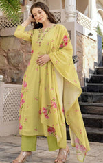 Beautiful Green Color Chanderi  Fabric Casual Suit