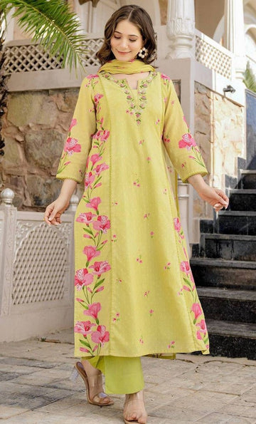 Beautiful Green Color Chanderi  Fabric Casual Suit